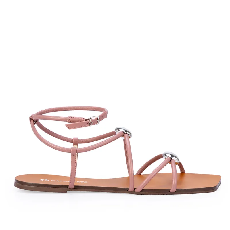 Sandália Rasteira Couro Rosa Malva 38