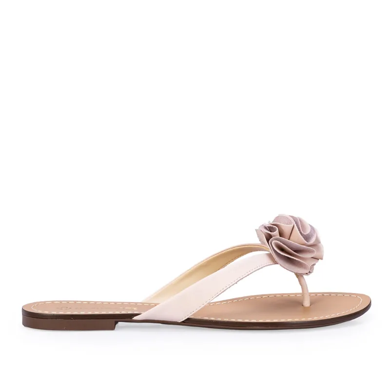 Chinelo Rasteiro Rosa Peônia De Couro 40