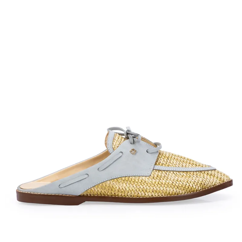 Mule Tramada Couro Nobuck Azul Turmalina 34