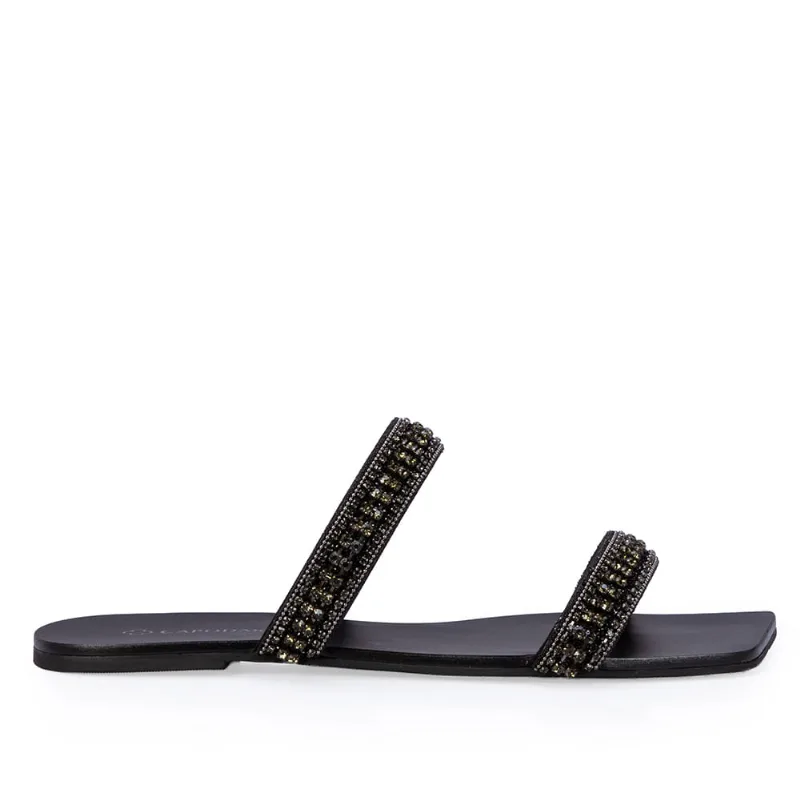 Chinelo Rasteiro Preto Malha Diamond 36