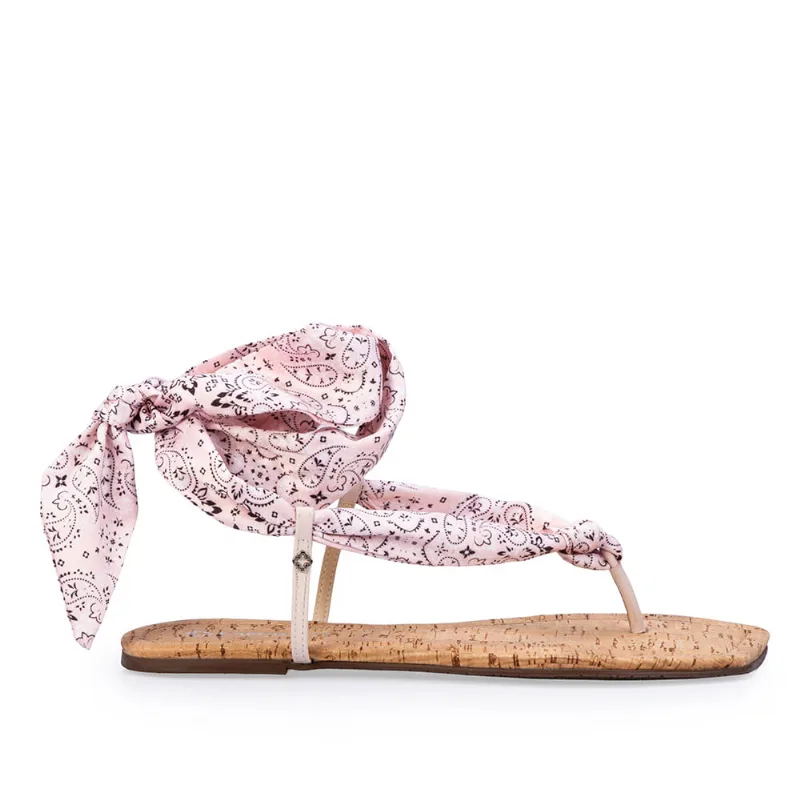 Sandália Rasteira Lenço Estampa Rosa 37