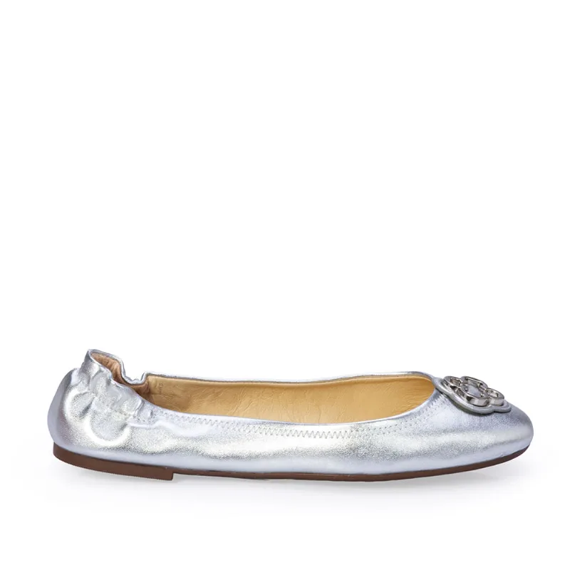 Sapatilha Ballerina Couro Prata Metalizada Catherine 34