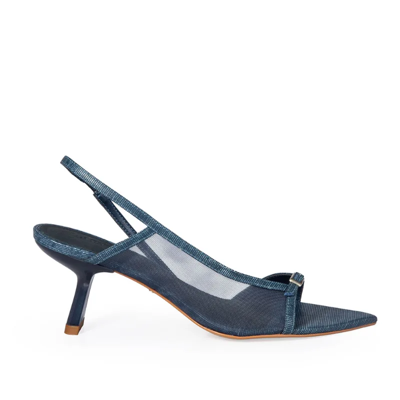 Sandália Salto Baixo Couro Com Tela Denim 40