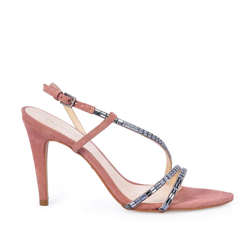 Sandália Salto Alto Couro Nobuck Rosa Malva 35
