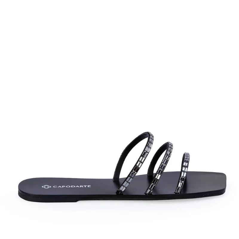 Chinelo Rasteiro Pedrarias Bico Quadrado 40