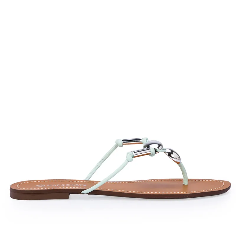 Chinelo Rasteiro Verde Matcha De Couro 37