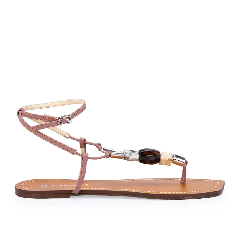 Sandália Rasteira Couro Rosa Malva 34