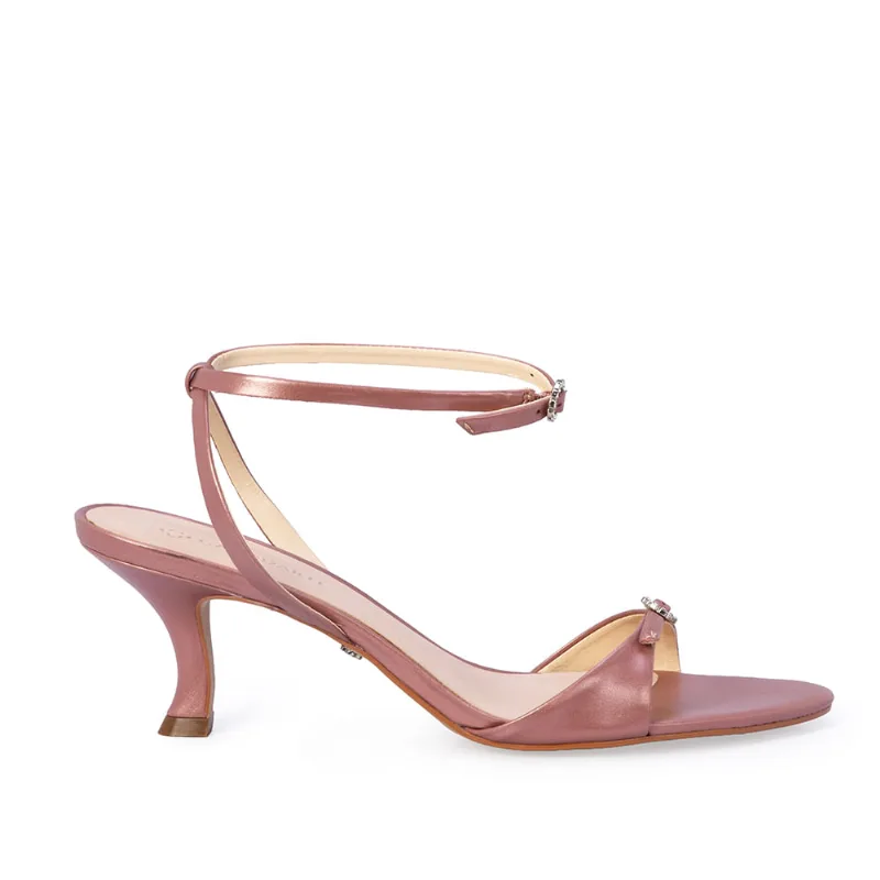Sandália Salto Médio Couro Rosa Malva 40