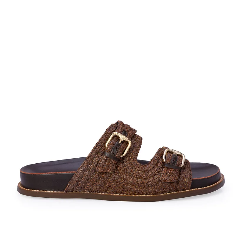 Chinelo Papete de Couro Tramado Marrom Tobacco 33