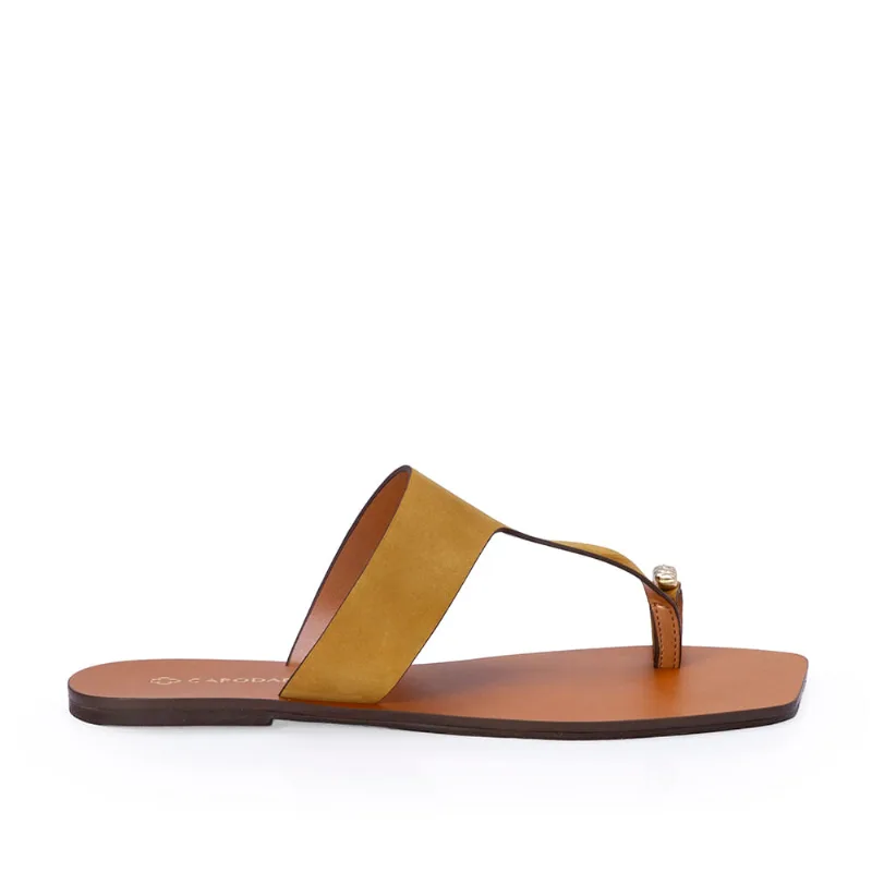 Chinelo Rasteiro de Couro Nobuck Bico Quadrado 40