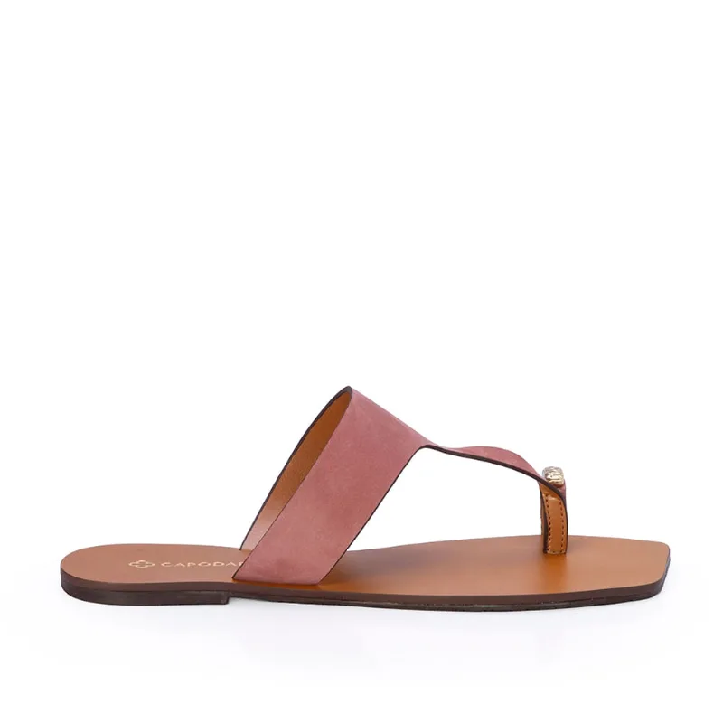 Chinelo Rasteiro de Couro Nobuck Rosa Malva 33