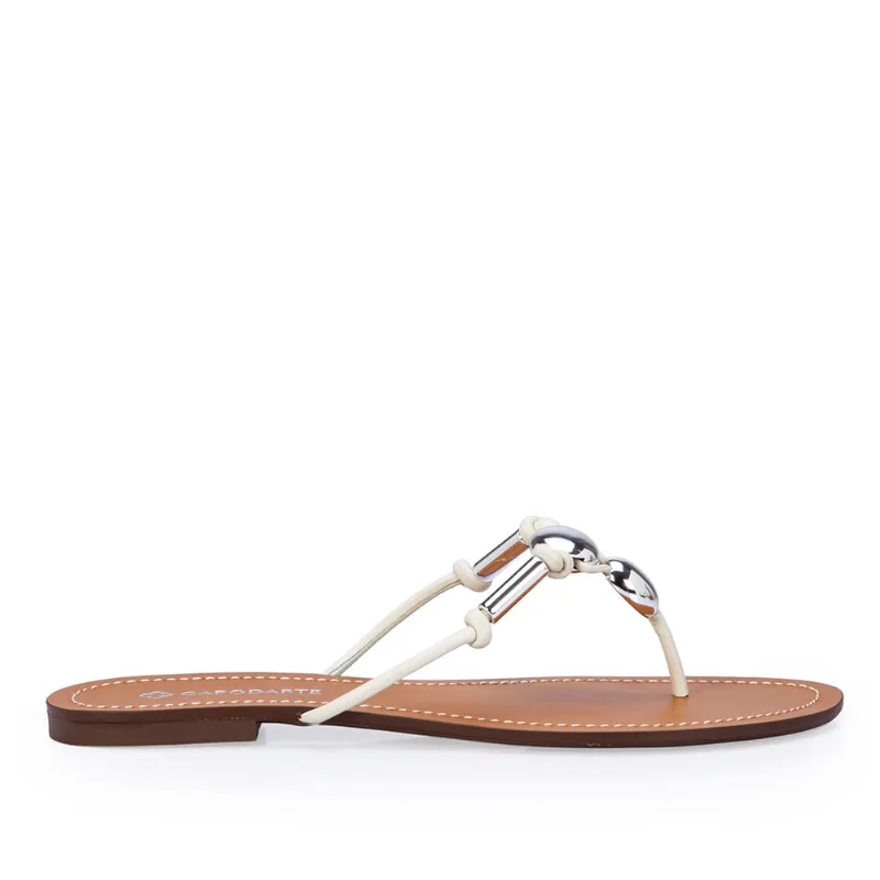 Chinelo Rasteiro Branco Duna Couro 38