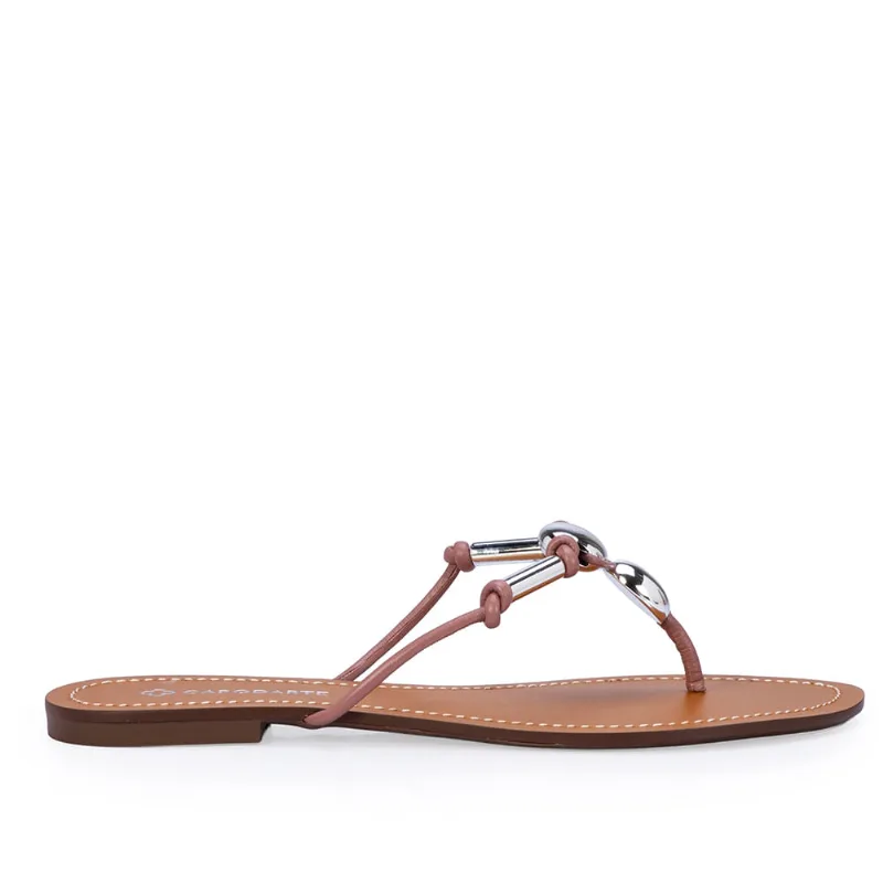 Chinelo Rasteiro Rosa Malva De Couro 36