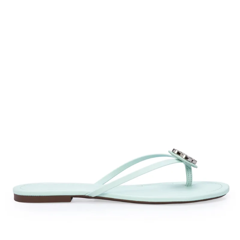 Chinelo Rasteiro De Couro Verde Matcha 35