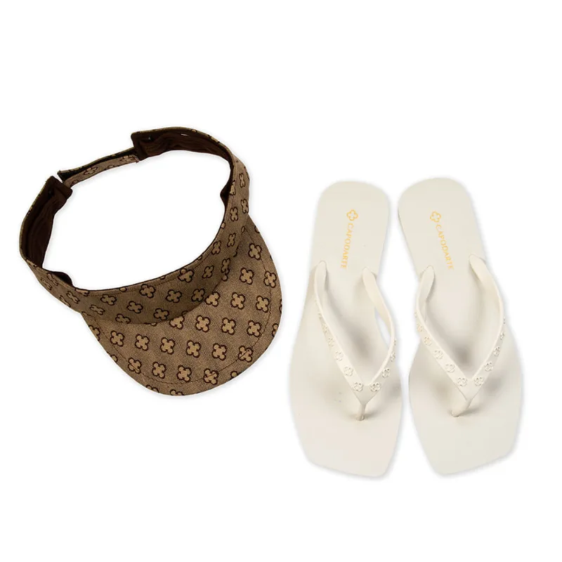 Kit Chinelo De Dedo Branco + Viseira Monograma 37.38