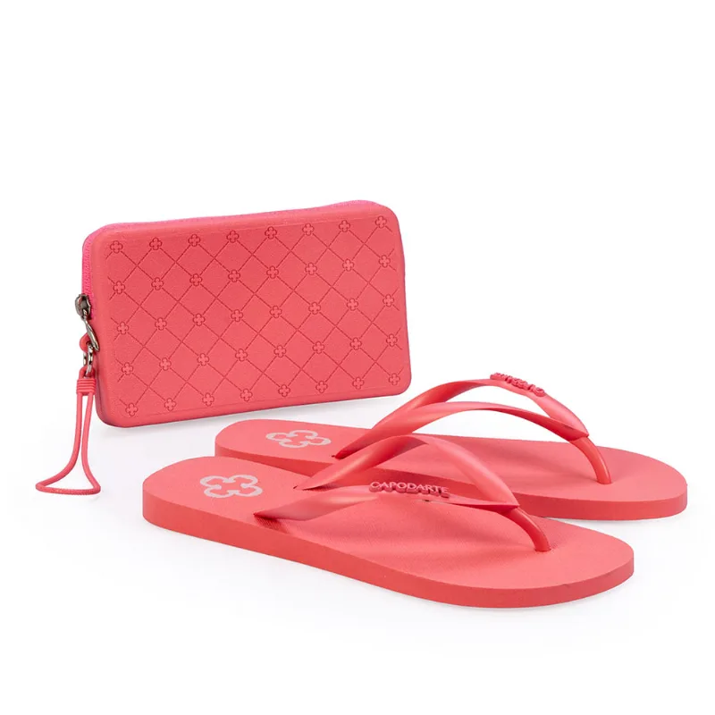Kit Chinelo De Dedo Laranja Papaya + Porta Celular Monograma 37.38