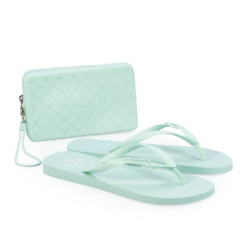 Kit Chinelo De Dedo Verde Matcha + Porta Celular Monograma 35.36