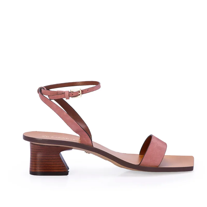 Sandália Salto Baixo Couro Nobuck Rosa Malva 37