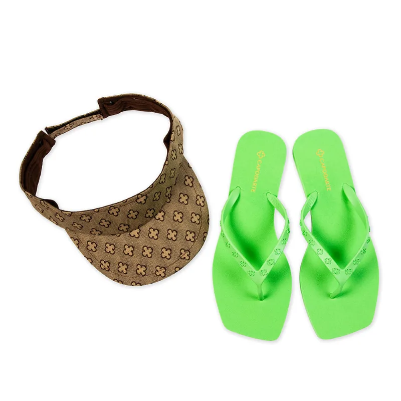 Kit Chinelo De Dedo Verde Pistacchio + Viseira Monograma 39.40 - CAPODARTE