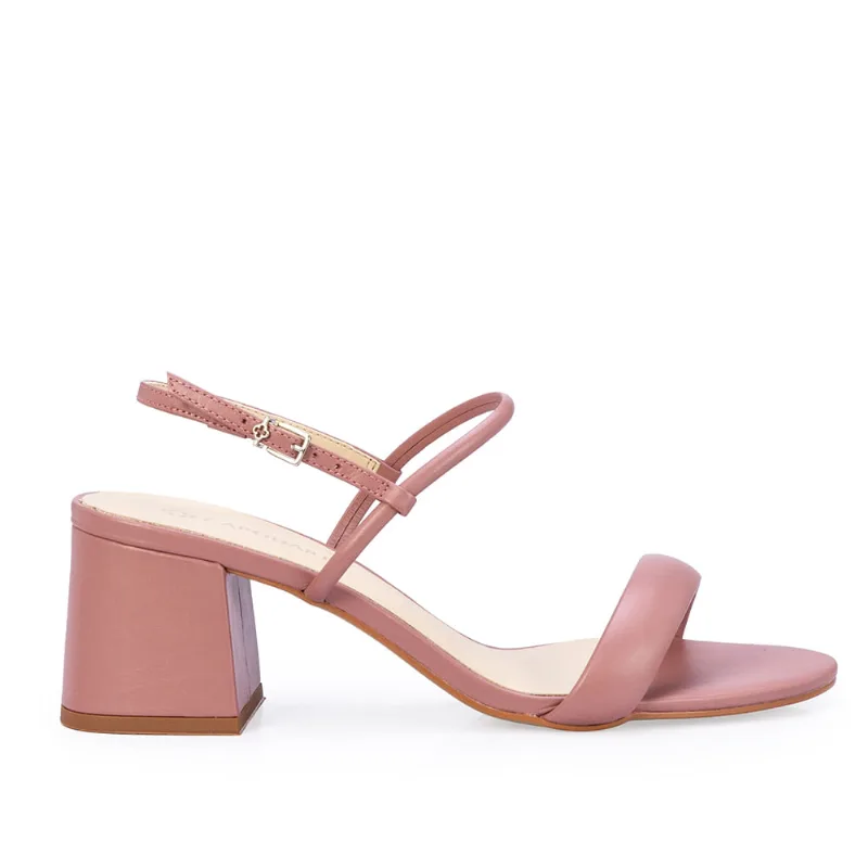 Sandália Salto Médio Bloco Couro Rosa Malva 36