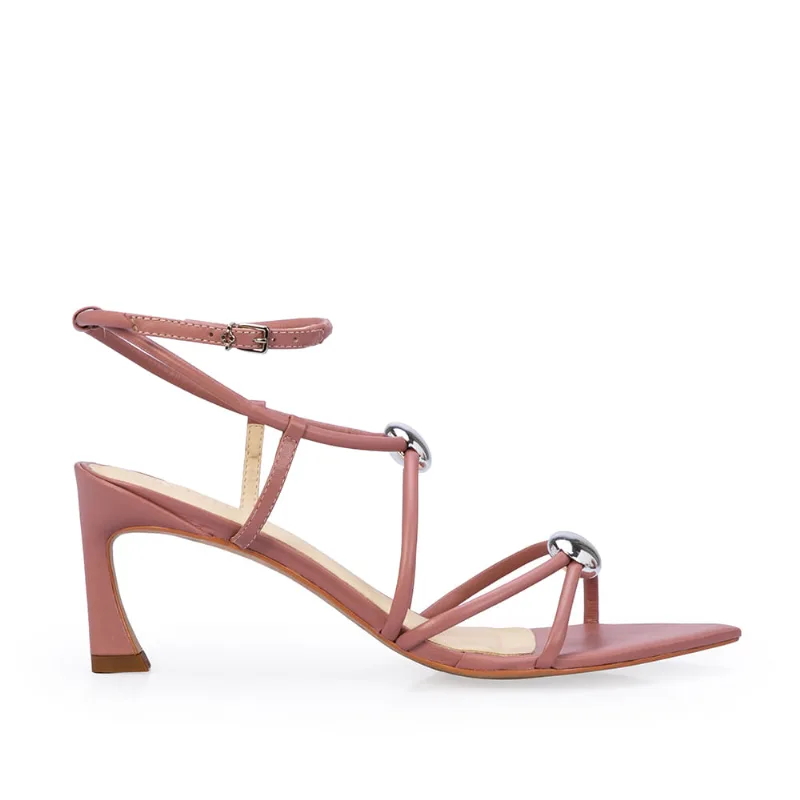 Sandália Salto Médio Couro Rosa Malva 33