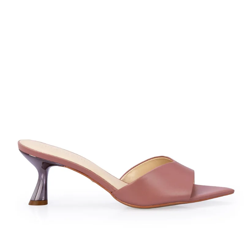 Mule Salto Médio Couro Rosa Malva 37