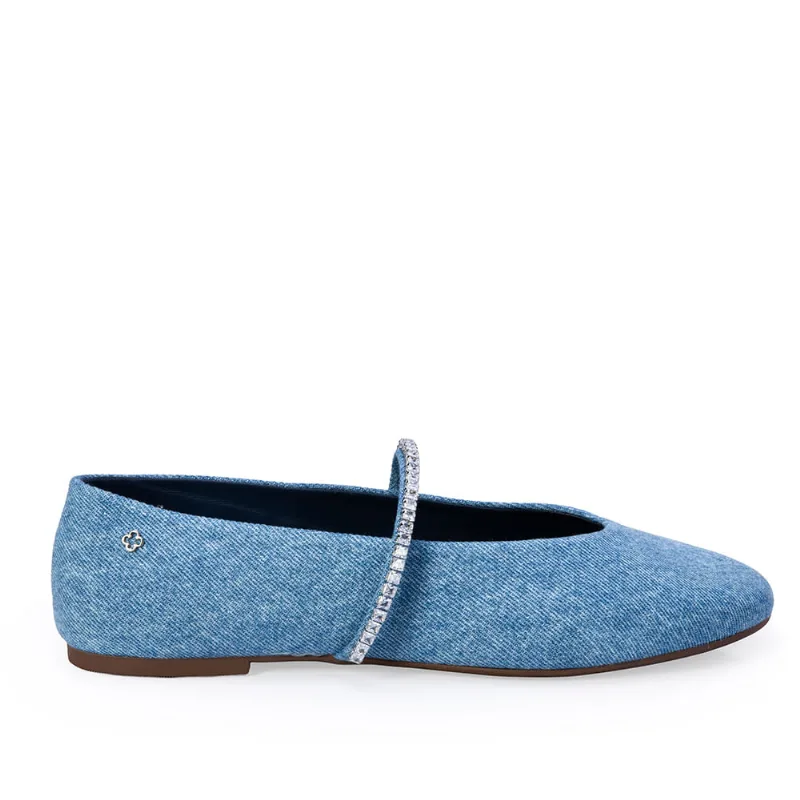 Sapatilha Bico Redondo Denim Pedrarias 40