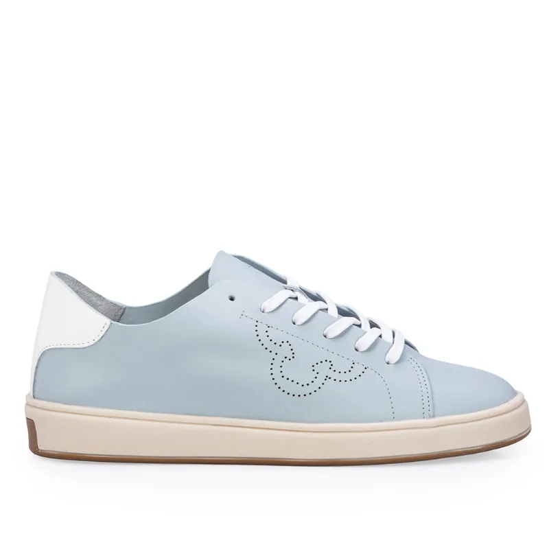 Tênis Casual Amarração Couro Branco e Azul 36