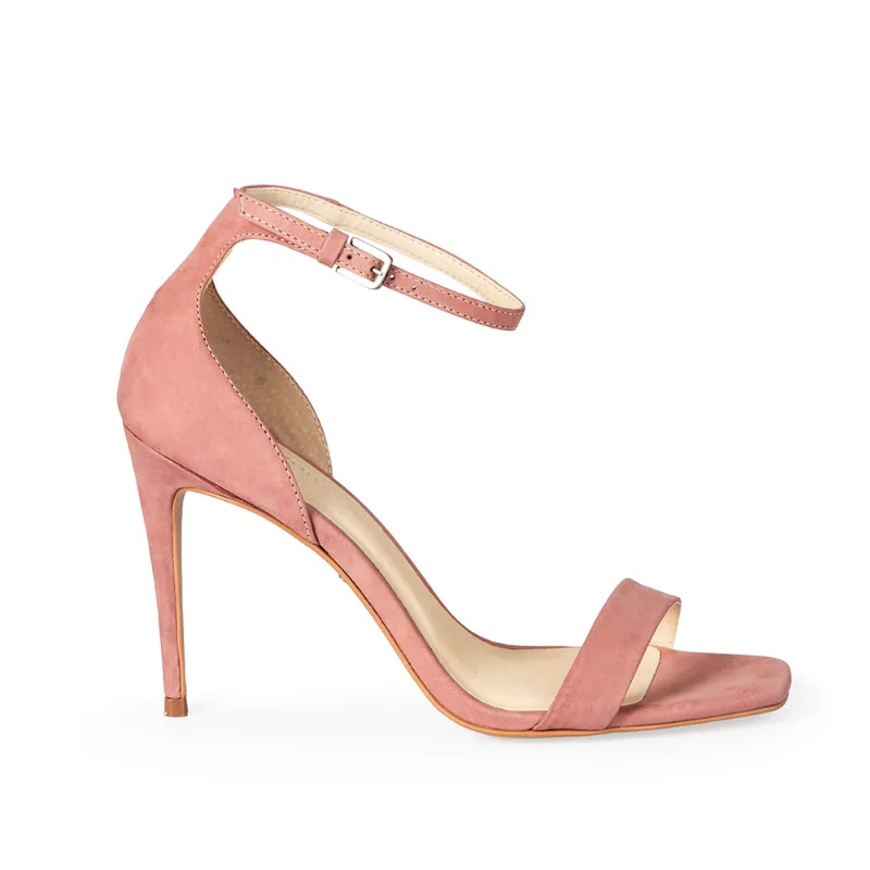 Sandália Salto Alto Couro Nobuck Rosa Malva 38