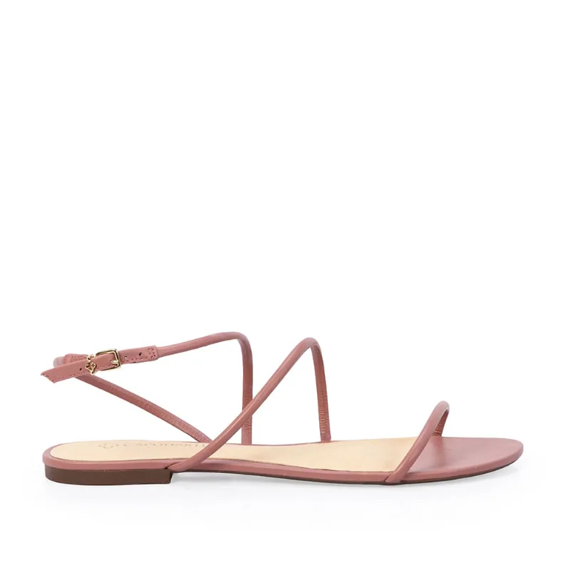Sandália Rasteira Couro Rosa Malva 35