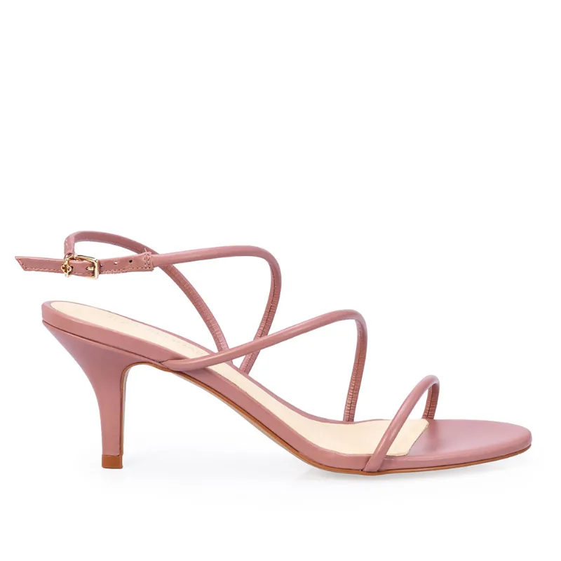 Sandália Salto Médio Fino Couro Rosa Malva 33