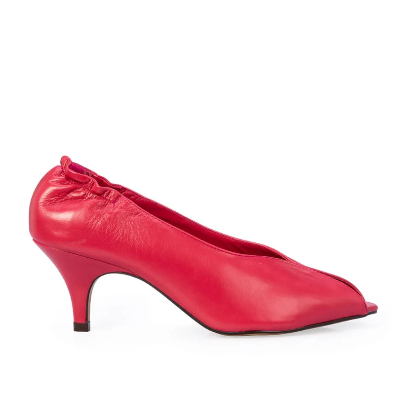 Peep Toe Salto Médio Rosa Magnólia Couro 34
