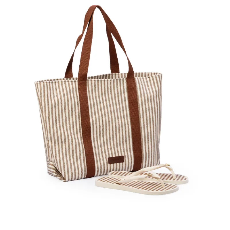 Kit Chinelo De Dedo Caramelo + Bolsa Listrada 39.40