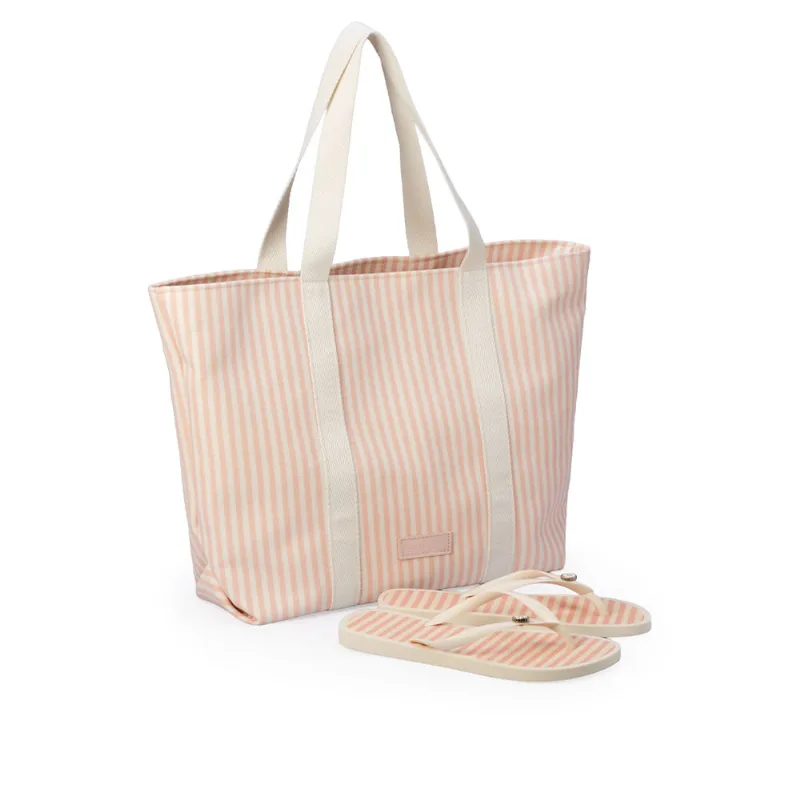 Kit Chinelo De Dedo Rosa Peônia + Bolsa Listrada 39.40