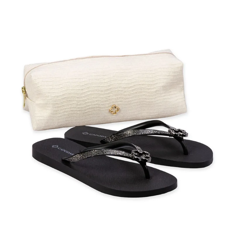 Kit Chinelo De Dedo Preto Brilhos + Nécessaire 37.38