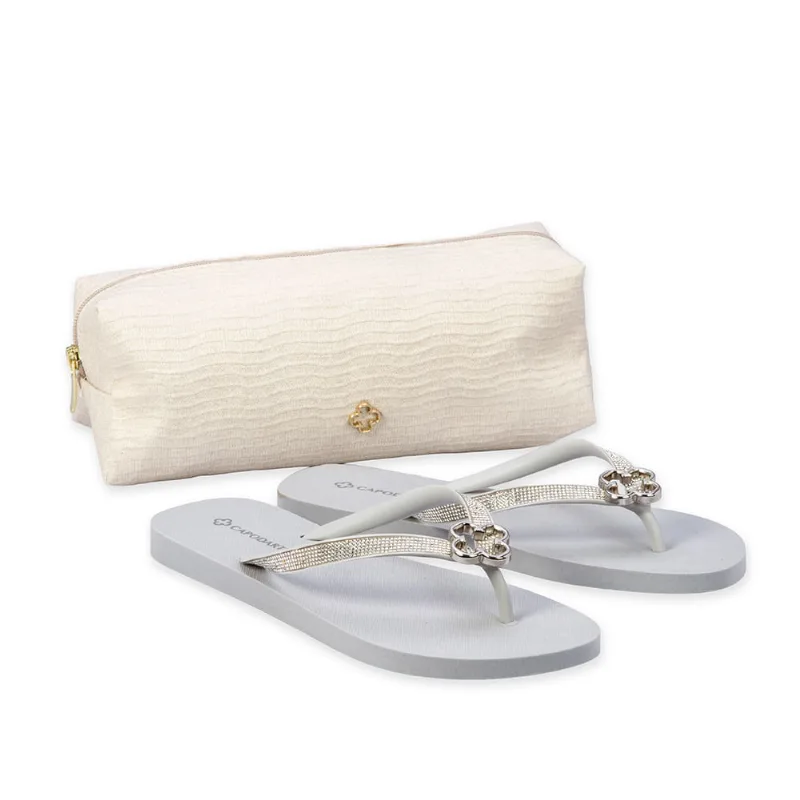 Kit Chinelo De Dedo Prata Brilhos + Nécessaire 39.40