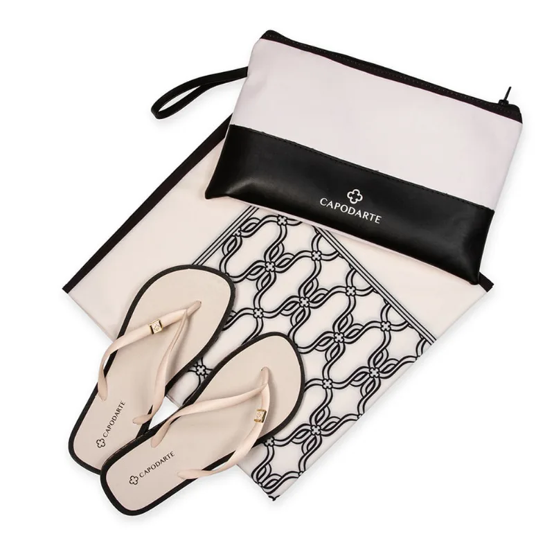Kit Chinelo de Dedo Monograma + Nécessaire + Lenço Preto 33.34