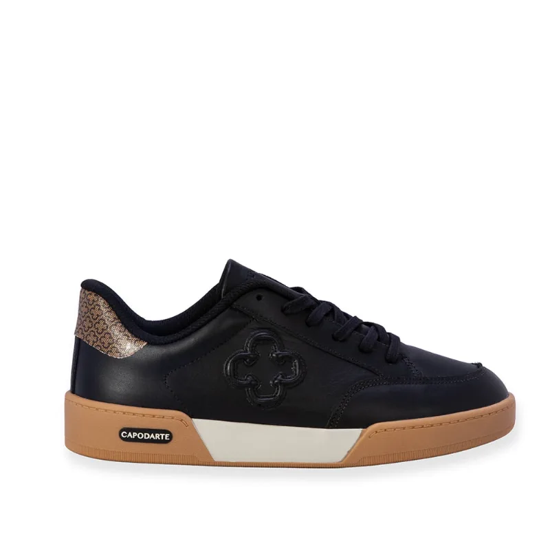 Tênis Flatform Monograma Amarração Couro Preto 35