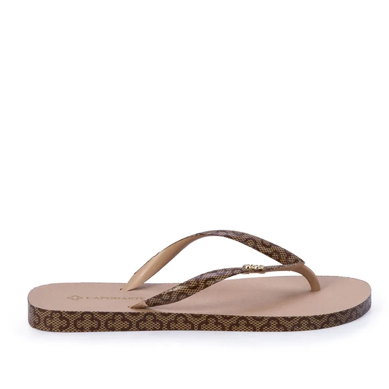 Chinelo de Dedo Nude Seda com Tiras Monograma 41.42