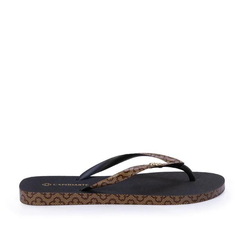 Chinelo de Dedo Bico Redondo Preto com Tiras Monograma 37.38