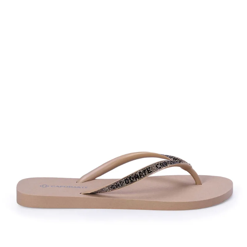 Chinelo de Dedo Nude Seda Tiras com Malha Capodarte 35.36