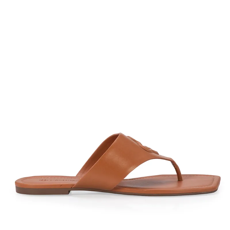 Chinelo Caramelo Rasteiro De Couro 35