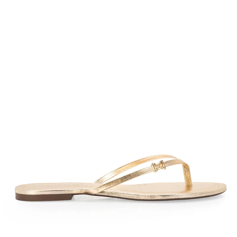 Chinelo Rasteiro Dourado Metalizado Couro 35 - CAPODARTE
