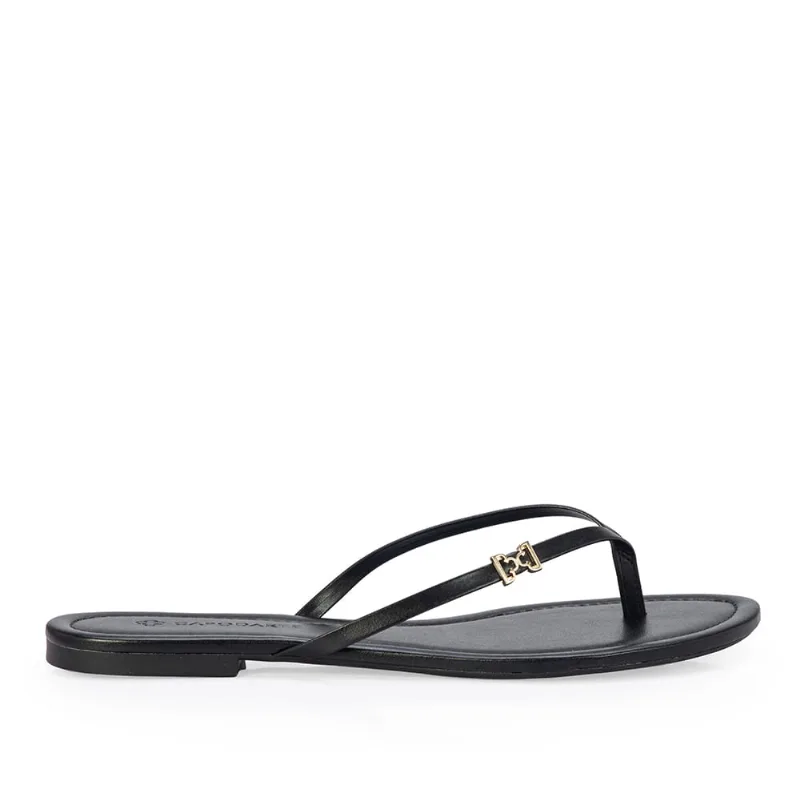 Chinelo Rasteiro Preto Couro 36