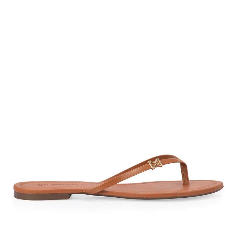 Chinelo Rasteiro Caramelo Couro 34
