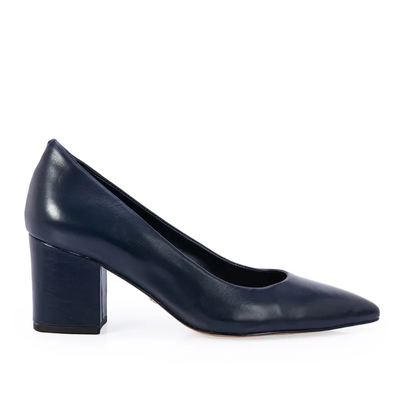 Scarpin Salto Bloco Couro Marinho Azzurro 35