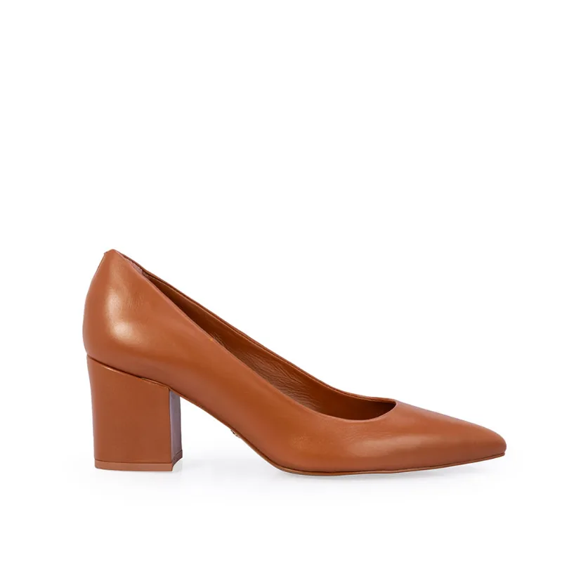 Scarpin Salto Bloco Couro Caramelo 36
