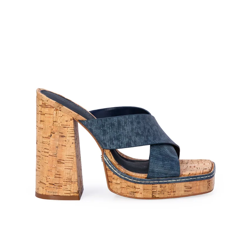 Mule Meia Pata Couro Denin Azul 35