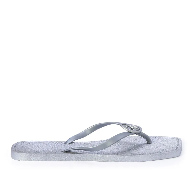 Chinelo Monograma Bico Quadrado Prata Perolado 33.34