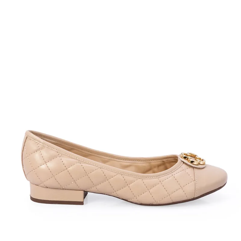 Scarpin Salto Baixo Matelassê Couro Nude Seda 33